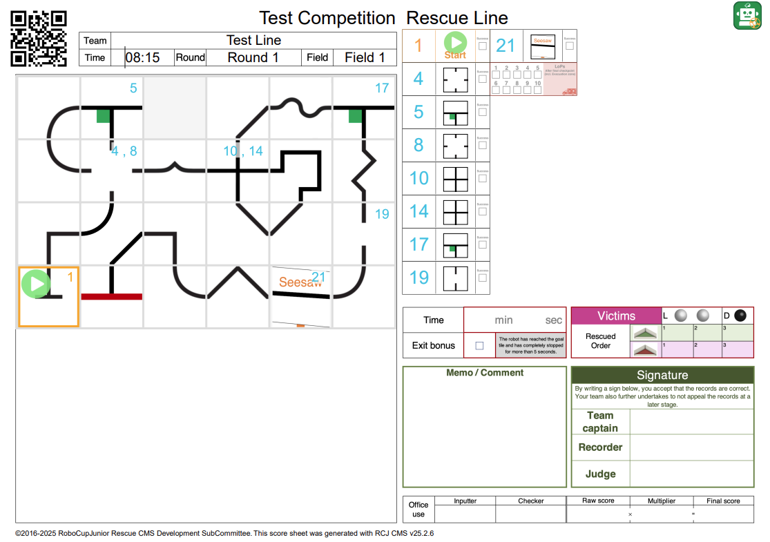RoboCupJunior Score Sheet for Rescue Line