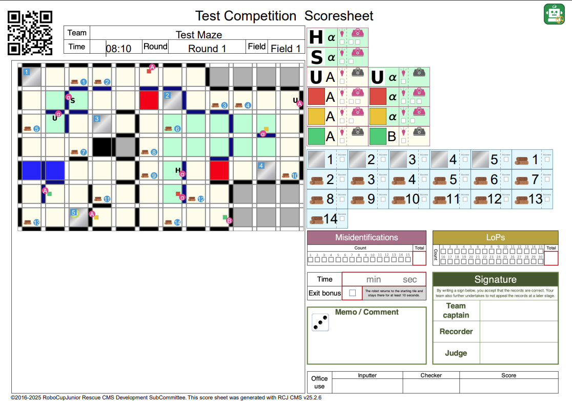 RoboCupJunior Score Sheet for Rescue Maze